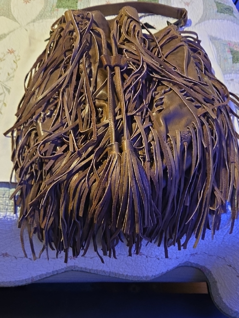 All Saints Bonita Fringed Bucket Shoulder Bag in Brown